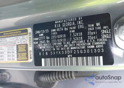 2025 Kia Sportage Ex из США, поврежденный, VIN 5XYK33DF2SG301303